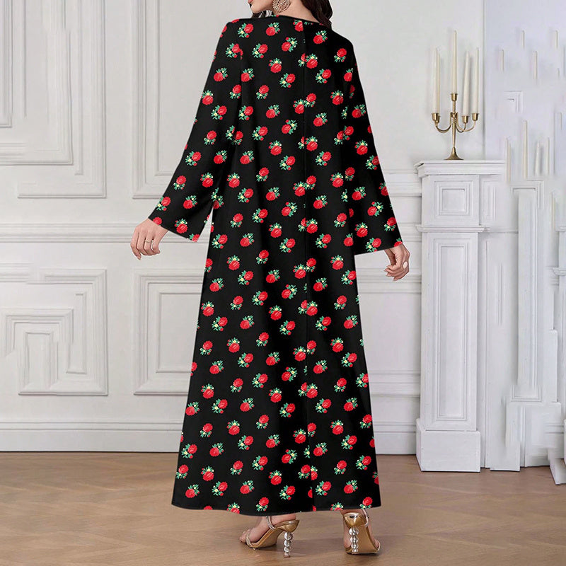 Women's Plus Size Ethnic Maxi Dress - Bohemian Embroidered Floral Print V-Neck Retro Long Dress