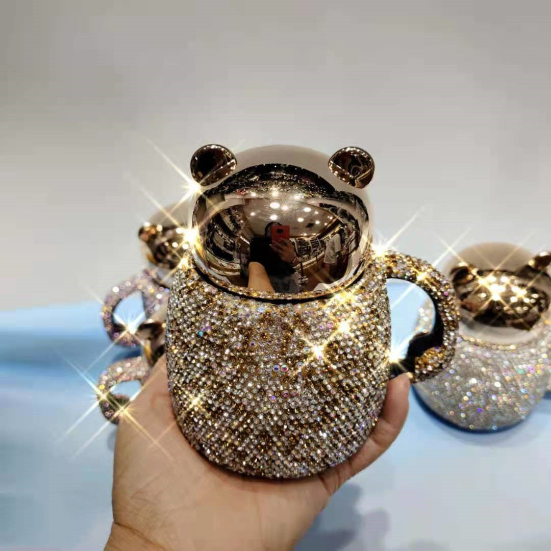 The New Bear Ceramic Cup With Diamond Cartoon Children With Lid