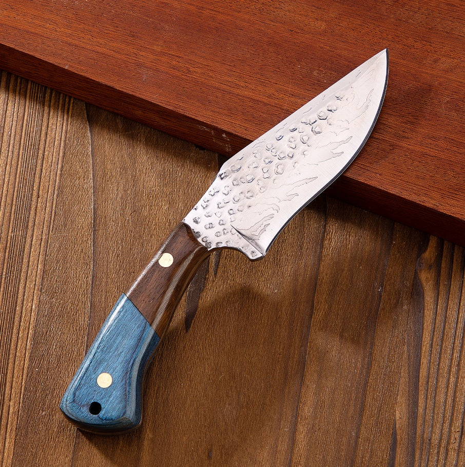 Colored Wood Blue Fire Handle Knife