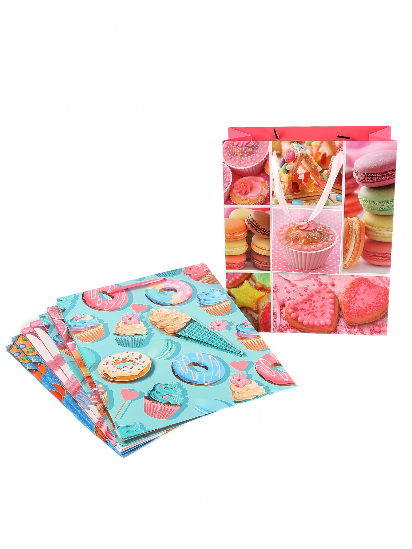 Set Of 12  Cool Summer Ice Cream Dessert Cartoon Pattern Gift Bag Made Of Selected Ivory Paper, Available For Wholesale In Stock