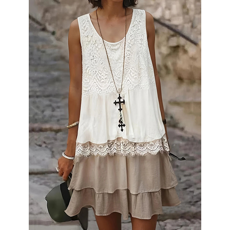 Women's Summer Sleeveless Lace Patchwork Sundress Beach Vacation Clothes Casual Dresses