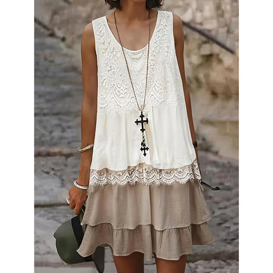Women's Summer Sleeveless Lace Patchwork Sundress Beach Vacation Clothes Casual Dresses