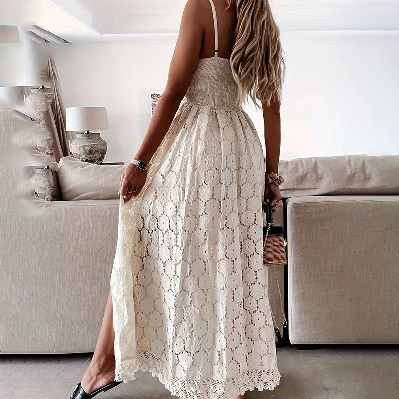 Women's Summer Elegant Lace Jumpsuit - V-Neck Sleeveless Romper With Intricate Detailing