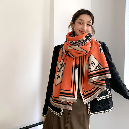 Street Geometric Imitation Cashmere Shawl Scarf Women