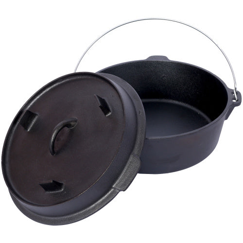 Pre-Seasoned Cast Iron Dutch Oven With Skillet Lid, Outdoor Camping Deep Pot For Camping Fireplace Cooking BBQ Baking Campfire, With Iron Pot Rack, 6 Quart