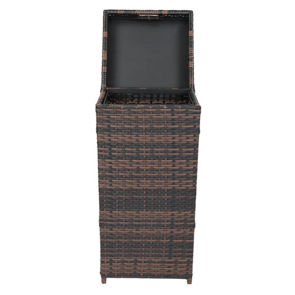 Brown Gradient Woven Rattan Trash Can With Top Cover