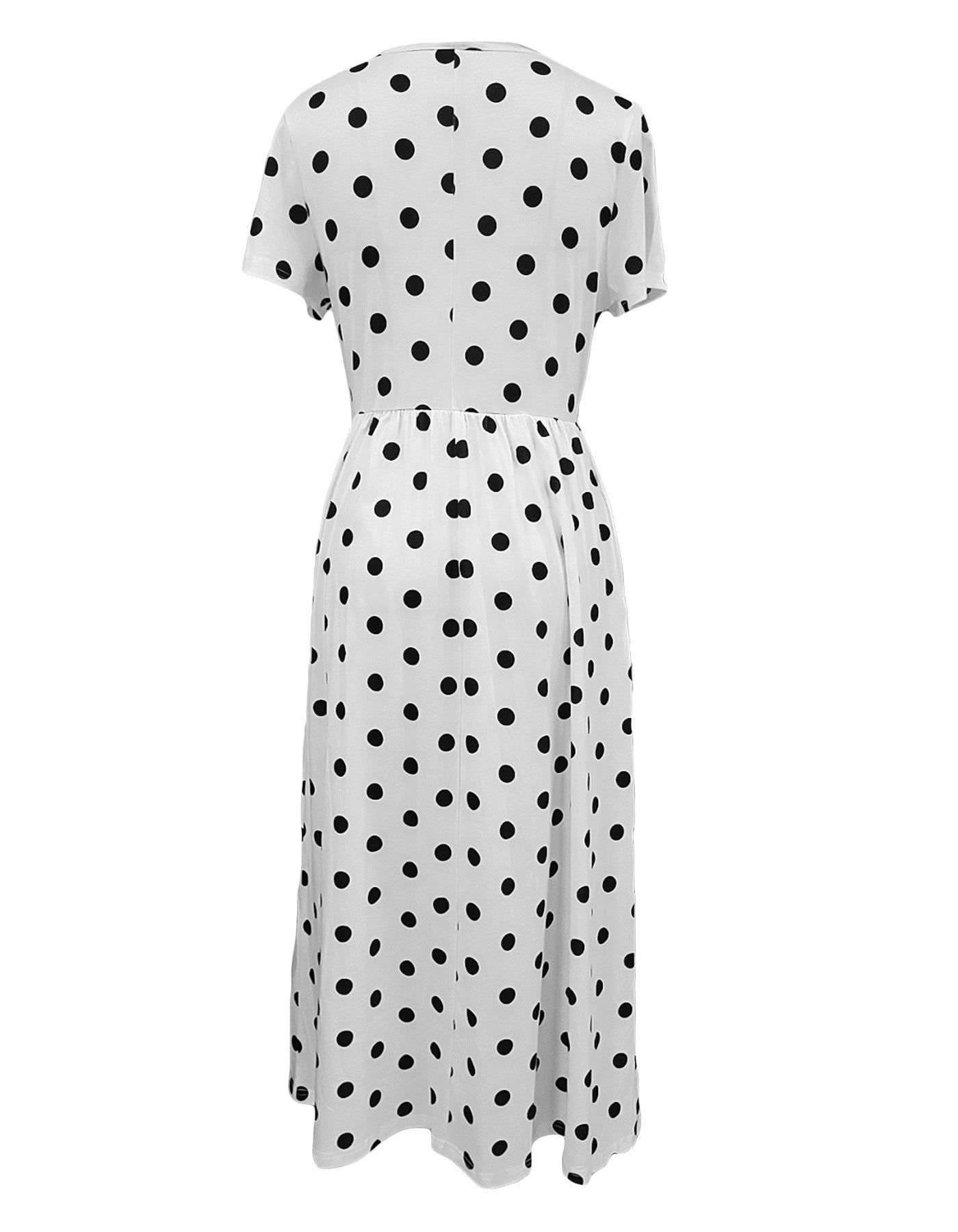 Women's Summer Short Sleeve Polka Dot Print Long Dresses Casual Beach Sundress With Pockets