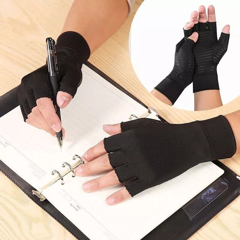Anti Arthritis Fingerless Copper Compression Gloves Hand Support Pain Relief UK