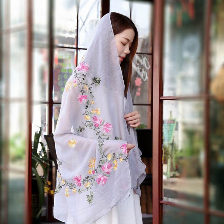 Embroidered Cotton And Linen Scarf Travel Sunscreen Ethnic Style Silk Scarf