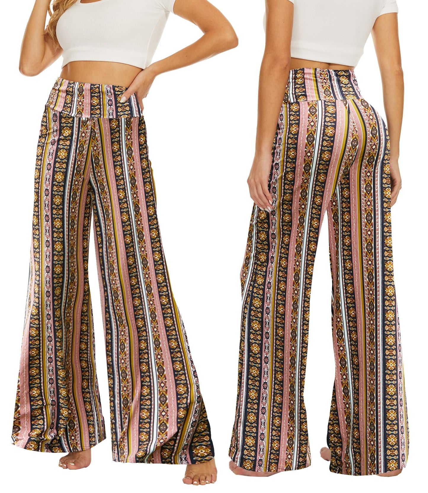 Wide-leg Pants - Skirt Printed With Pink Vintage Flowers