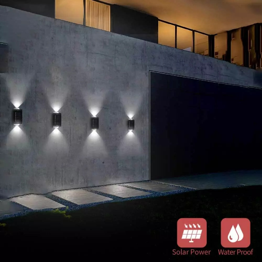 2Pcs Solar Powered Wall Lights Led Super Bright Door Fence Outdoor Garden Lamp White Ligth
