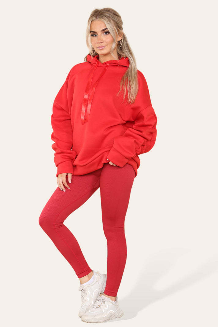 Oversized Ruched Sleeves Hoodie With Satin Ribbon
