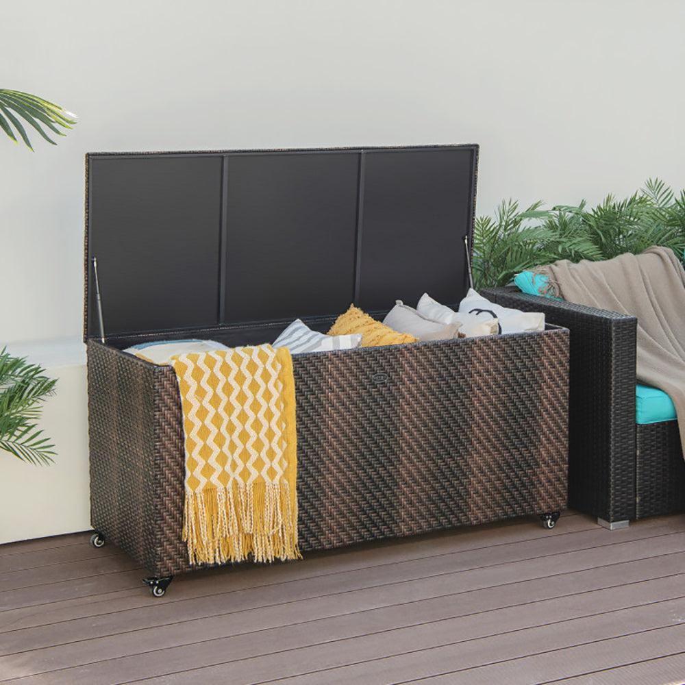96 Gallon PE Wicker Outdoor Storage Box With 4 Wheels