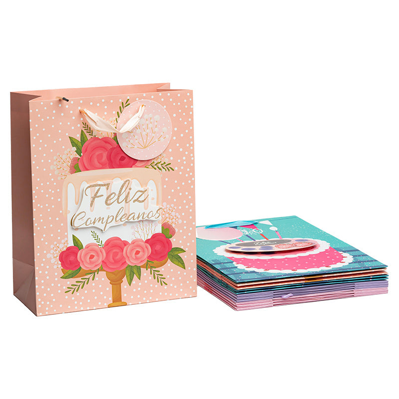 12pcs Plus Size Exquisite Gift Bag, 3D Patch & Powder Sprinkle Design, Multiple Styles, Can Be Used For Birthday Parties, Weddings, Shopping And Other Occasions, Reusable