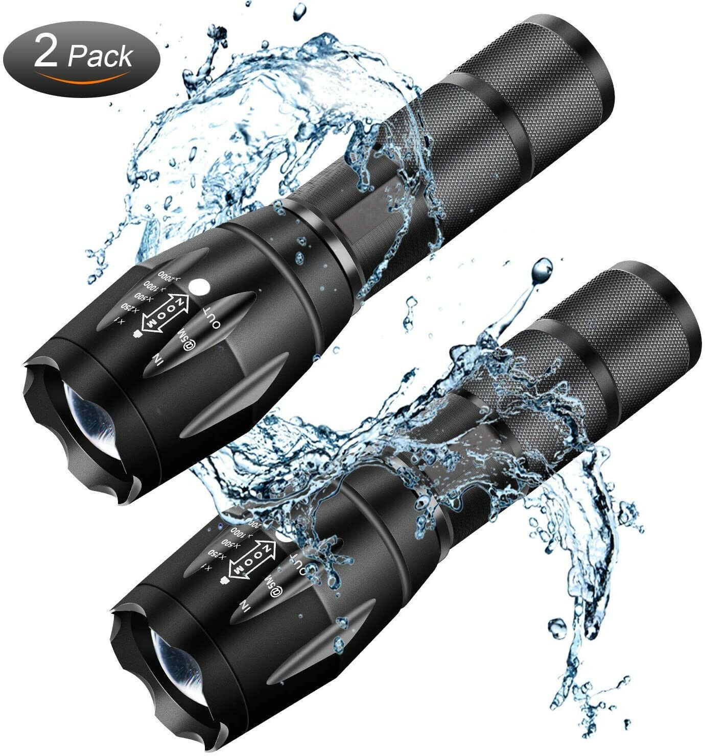 2x 990000LM Bright LED Flashlight Rechargeable Torch Camping Zoom Light Lamp