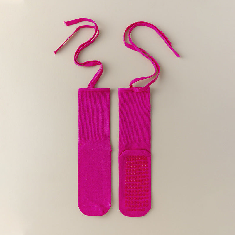 Women's Anti-slip Cross Lace-up Yoga Pilates Dance Dopamine Sports Wear Mid-calf Socks