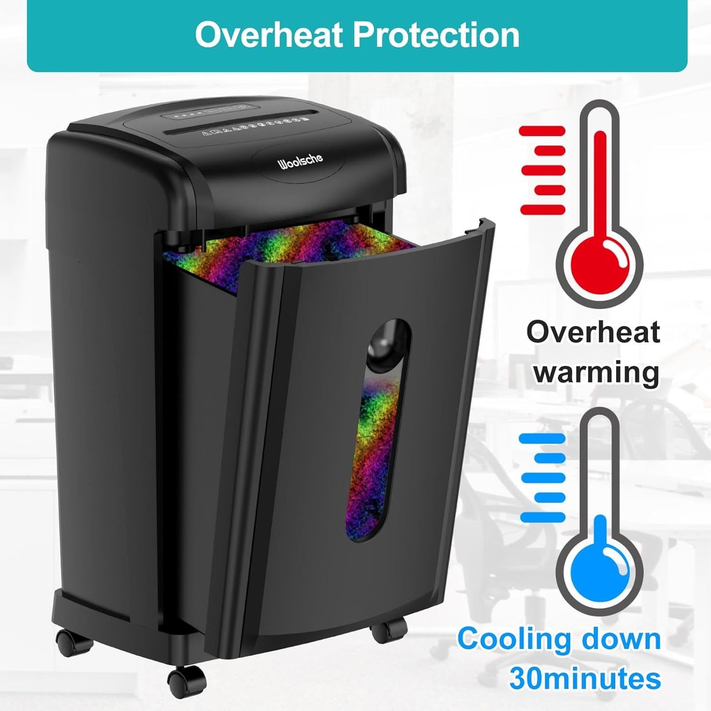 Woolsche Paper Shredder, 18-Sheet Cross Cut, 8 Gallon Pull Out Bin, P-4 Security Level, Shred Paper And Credit Card And Durable&Fast For Home Office