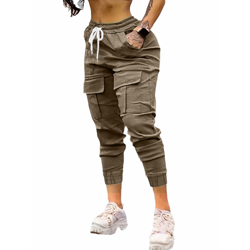 Women's Cargo Jogger Pants Matching With Flap Pockets & Drawstring Waistband