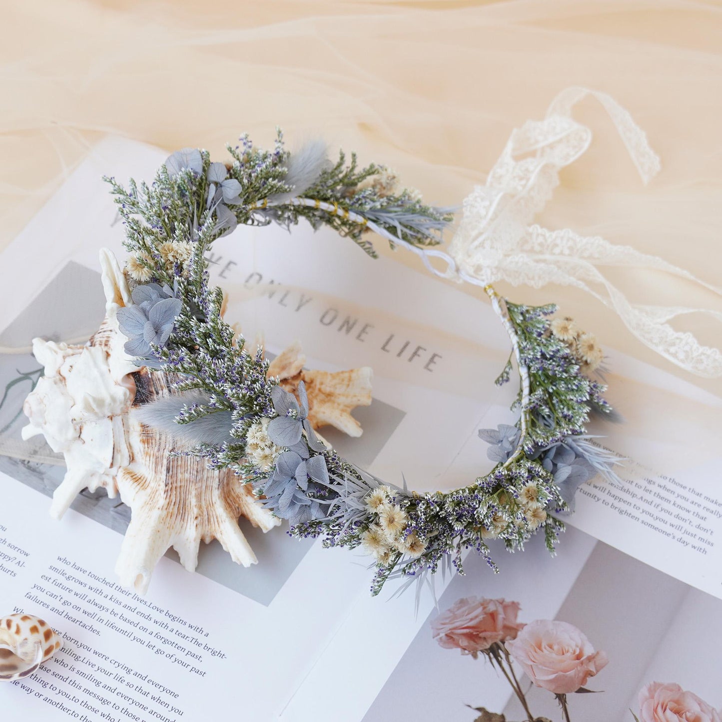 Handmade Natural Dried Flower Corsage Starry Crown Bride Wedding Party Birthday Adult Children's Headdress