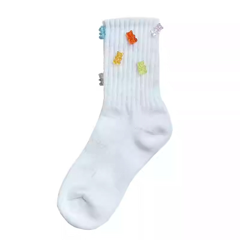 Colorful Cute Bear Three-dimensional Soft Candy Cotton Sports Mid-calf Socks