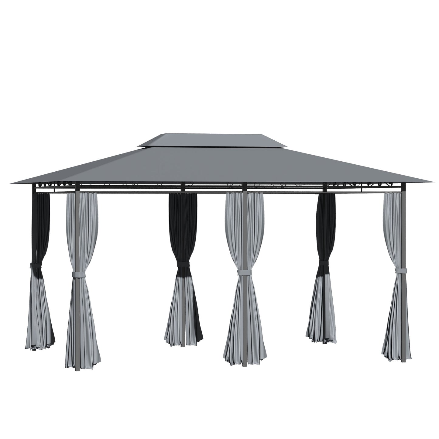 10' X 13' Outdoor Soft Top Gazebo Pergola With Curtains, 2-Tier Steel Frame Gazebo For Patio,