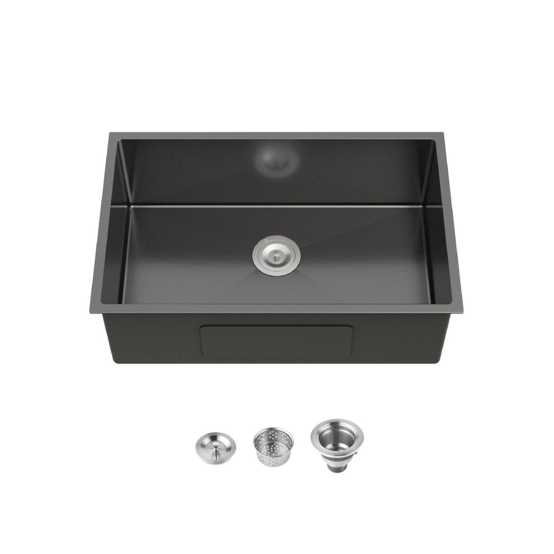 Stainless Steel Kitchen Sink, Single Bowl, Undermount HandmadeSink In Black, With US Standard Drain And Hook, SS-BL-05