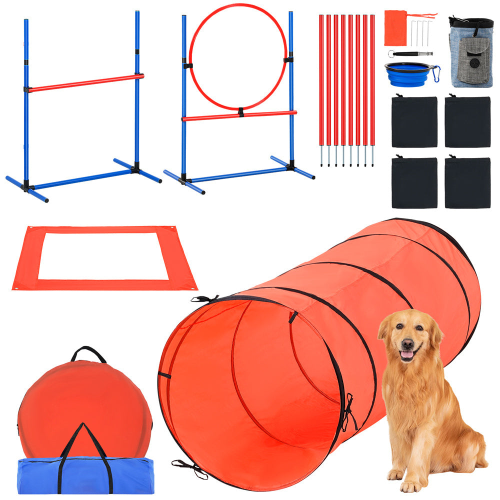 VEVOR Dog Agility Training Equipment 5 PCS Set Upgrade W Hurdles Extended Tunnel