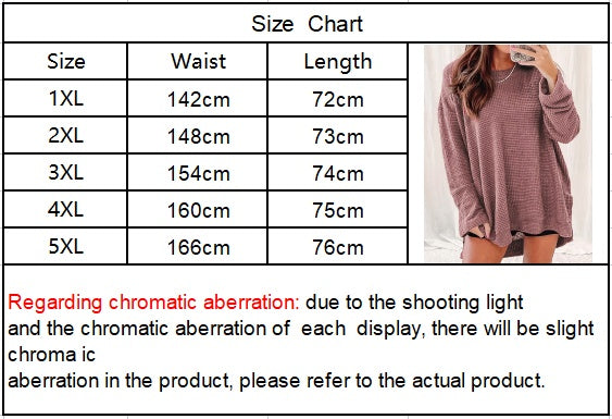 Self-pick-up Plus Size Women'S Casual Round Neck Long Sleeve T-Shirt Solid Colour Waffle Top Only Self-pickup Is Supported