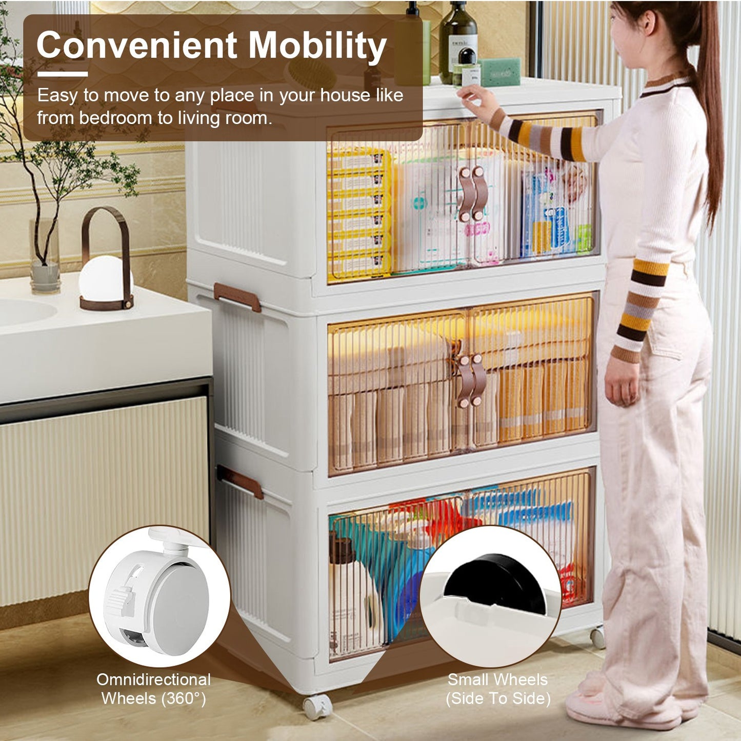 3Pcs Foldable Storage Bins With Lid Wheels Front Magnetic Door Fedex Shipping