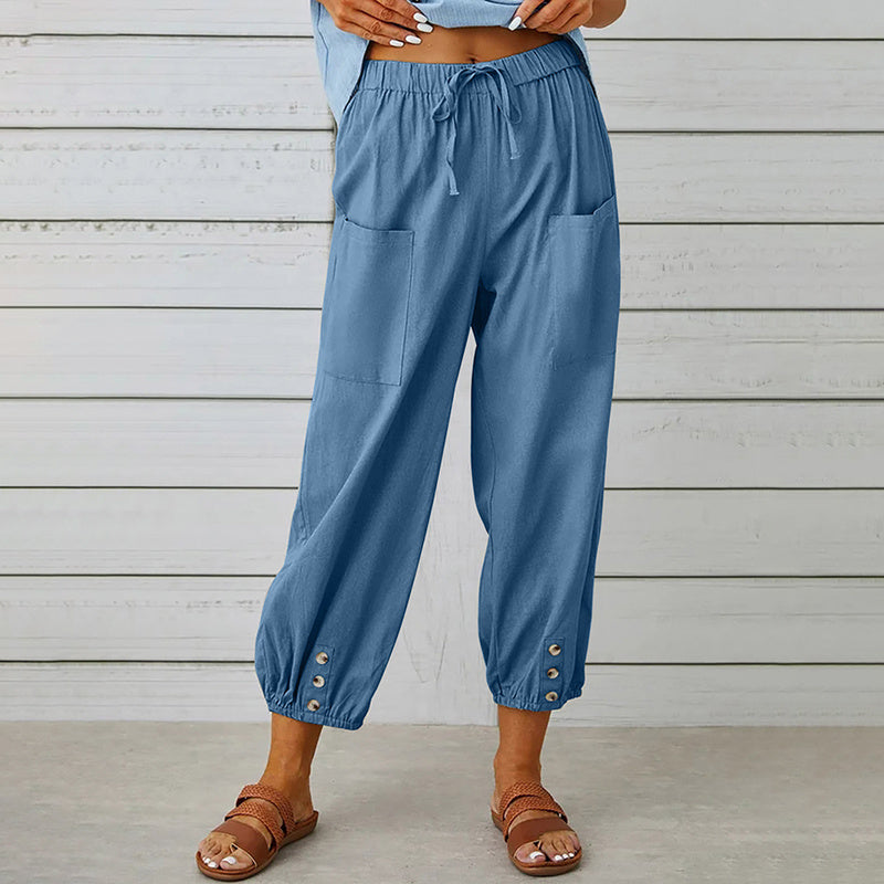 Effortless Drawstring Capris - Women's Wide Leg Casual Summer Pants With Adjustable Waist