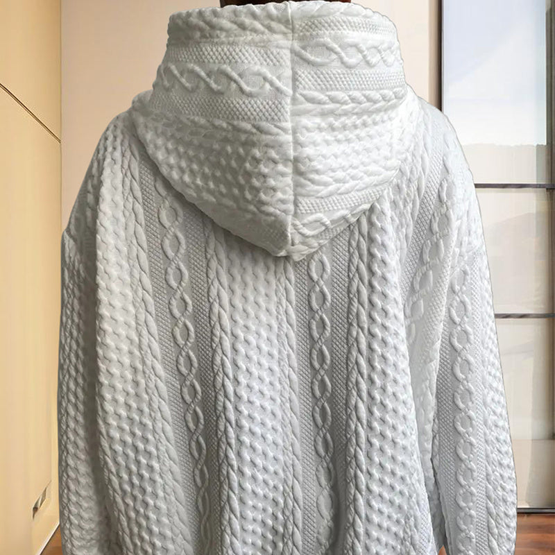 Women's Solid Color Ribbed Design Long Sleeve Hoodie - Loose Fit Drawstring Pullover For Fall & Winter Casual Wear